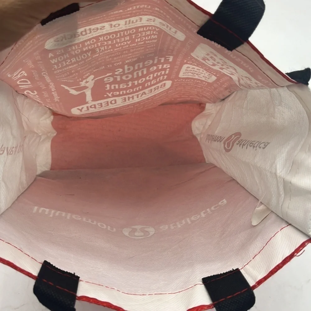 Lululemon Athletica red black white small reusable shopping bag